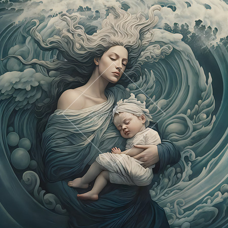 Ethereal Ocean Embrace of Motherhood